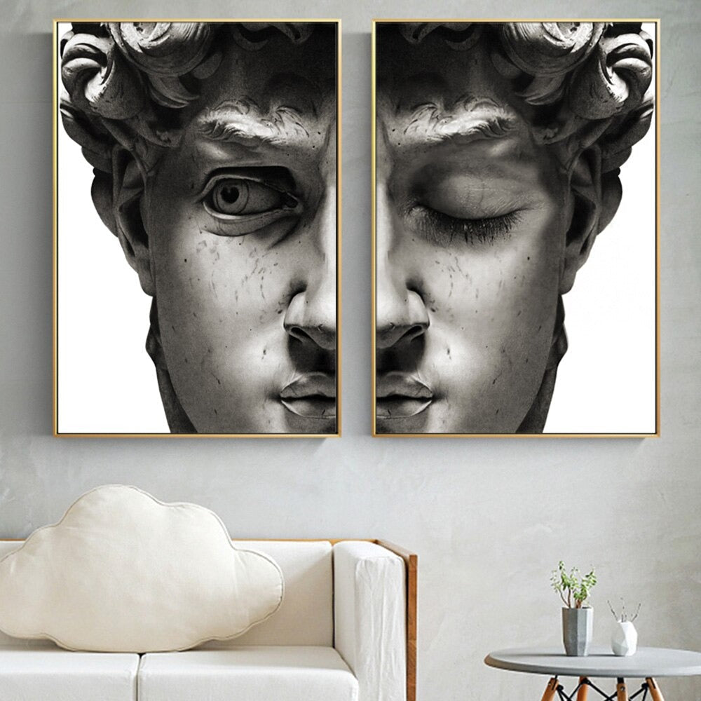 Lienzo en blanco y negro de la escultura de David