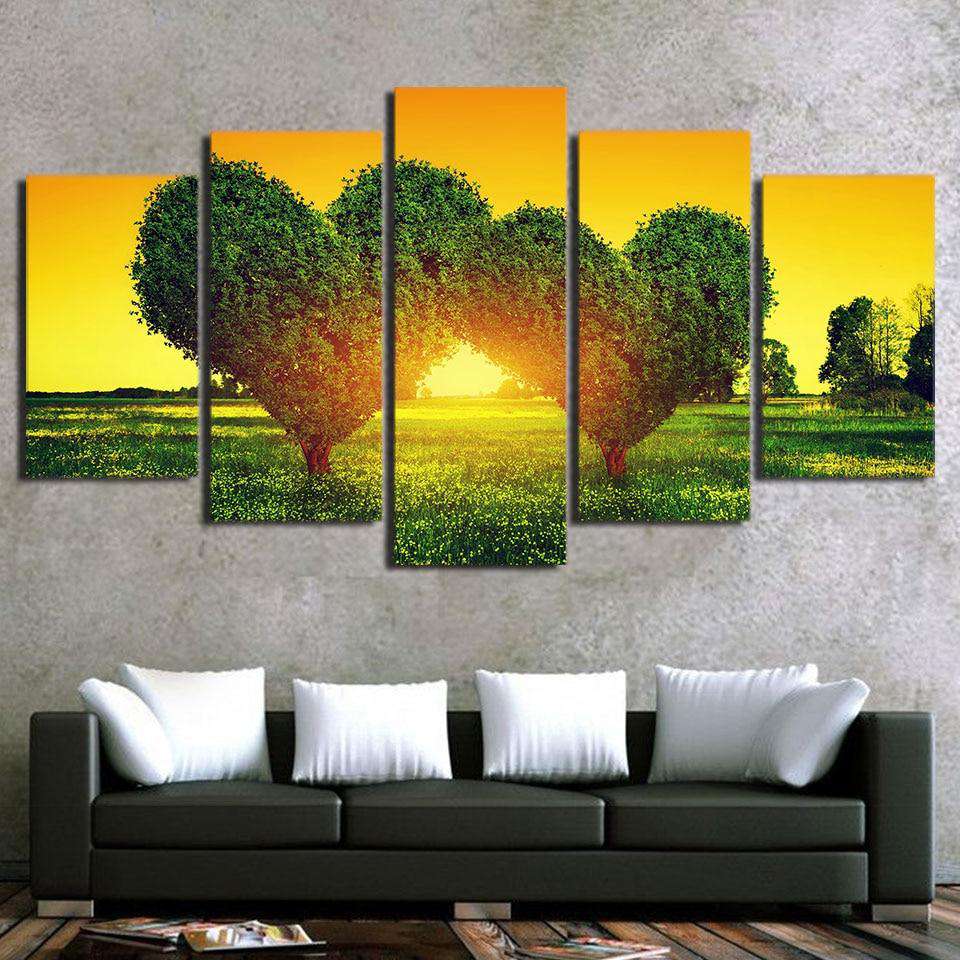 Lienzo de 5 piezas Árboles de Amor para dormitorio de matrimonio
