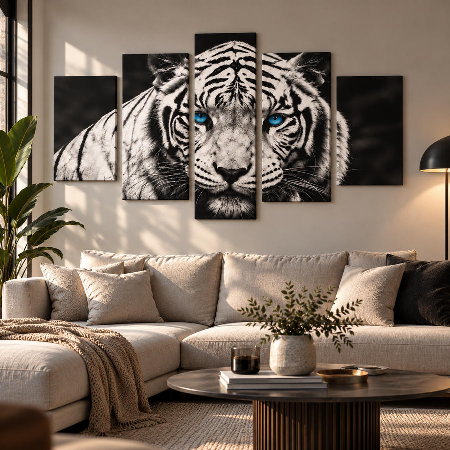 El Tigre Blanco Lienzo Artístico 5 Piezas