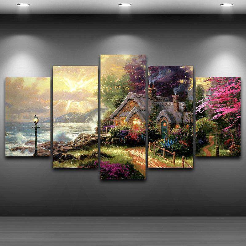 Cabaña a Pie de Mar Lienzo Artístico 5 Piezas - ARTYHC™