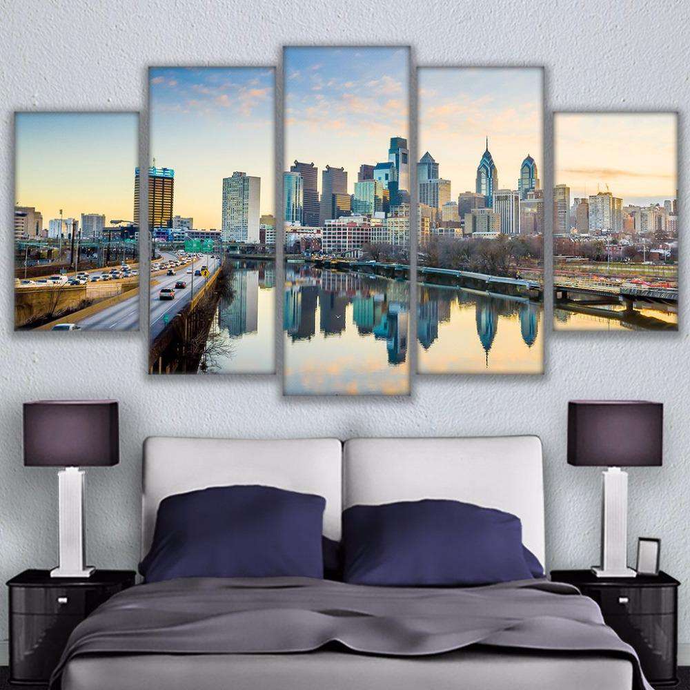 Frente al Río de Philadelphia Lienzo Artístico 5 Piezas - ARTYHC™