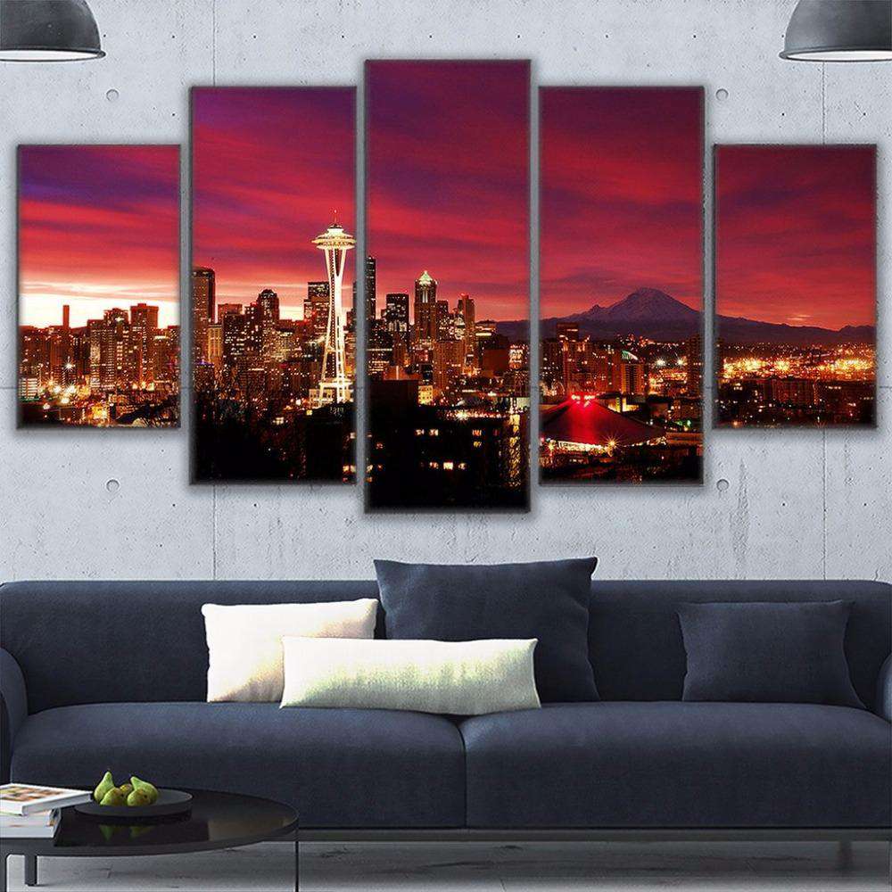 Noche en Seattle Lienzo Artístico 5 Piezas - ARTYHC™
