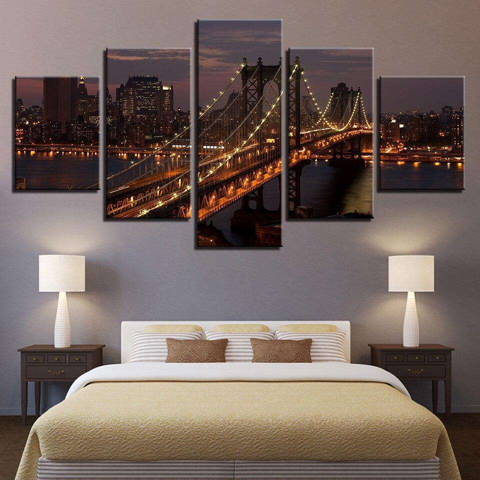 Puente de Nueva York en la Noche Lienzo Artístico 5 Piezas - ARTYHC™