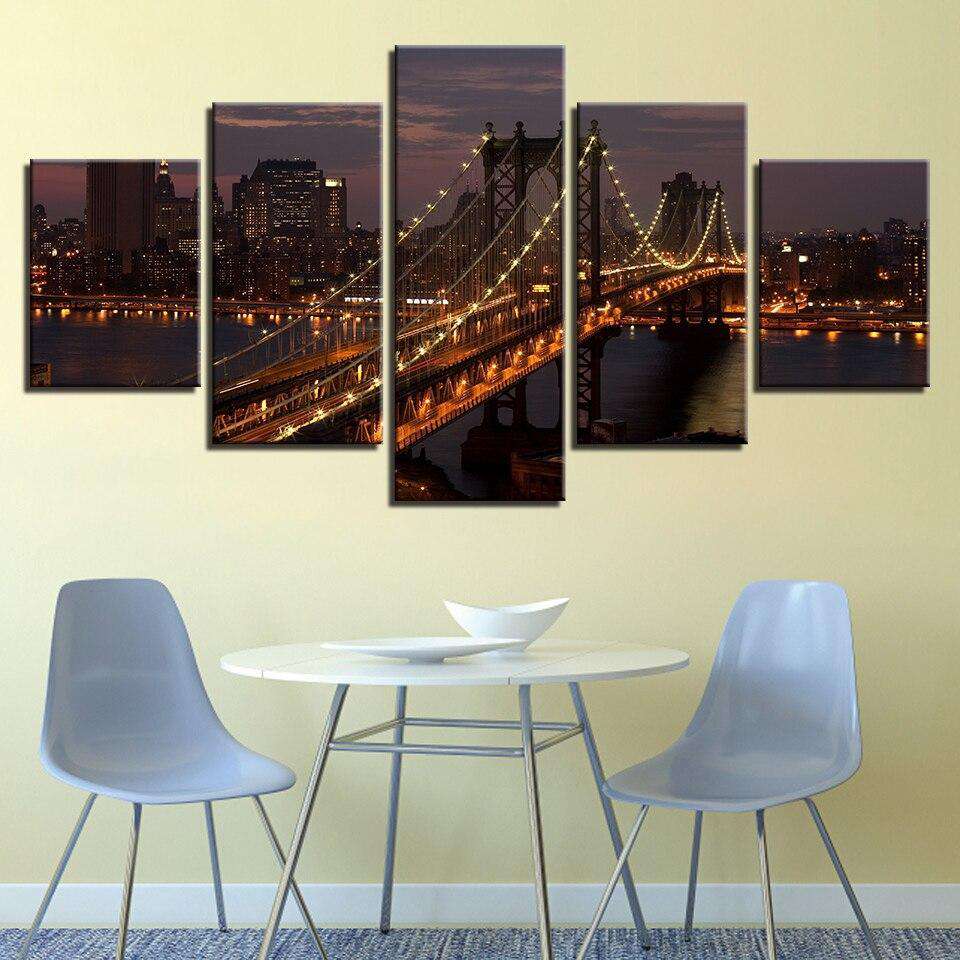 Puente de Nueva York en la Noche Lienzo Artístico 5 Piezas - ARTYHC™