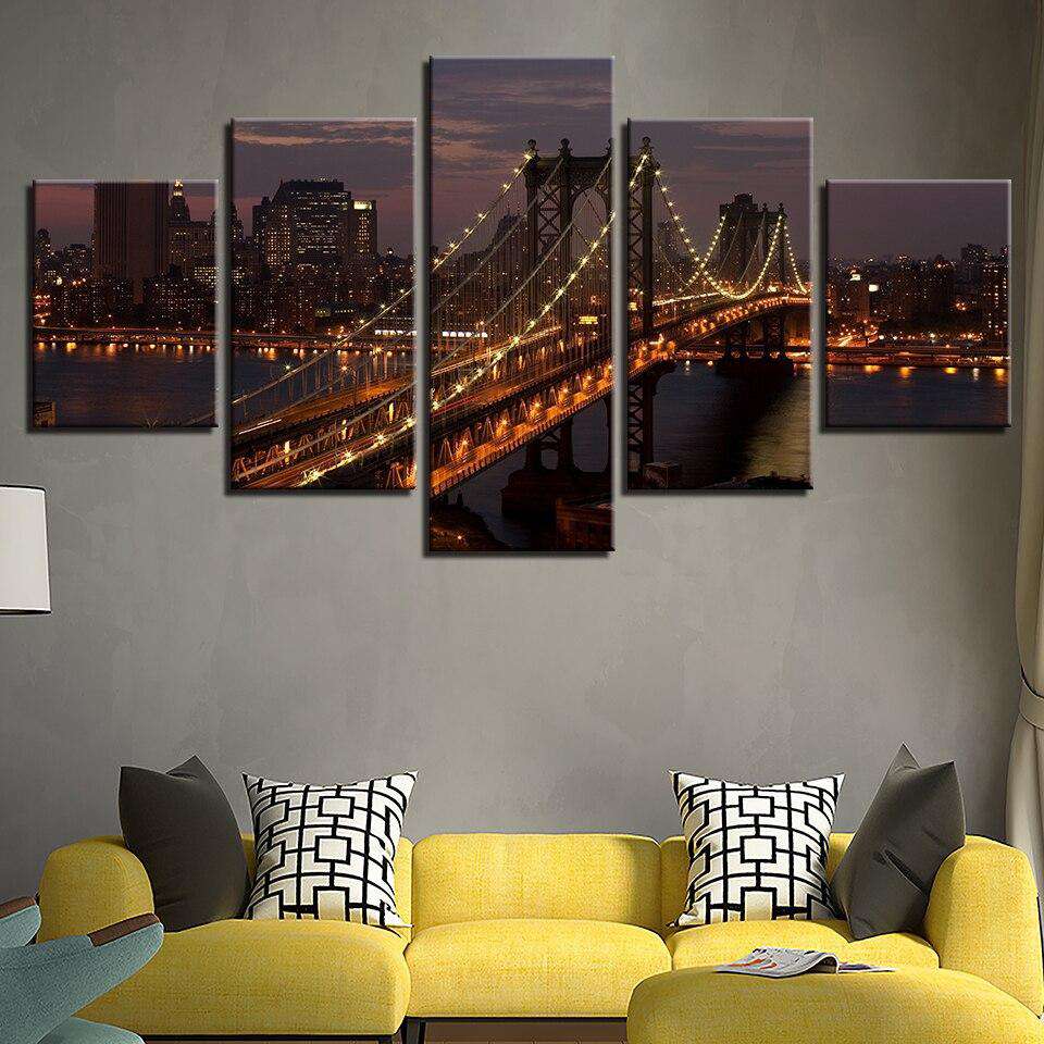 Puente de Nueva York en la Noche Lienzo Artístico 5 Piezas - ARTYHC™