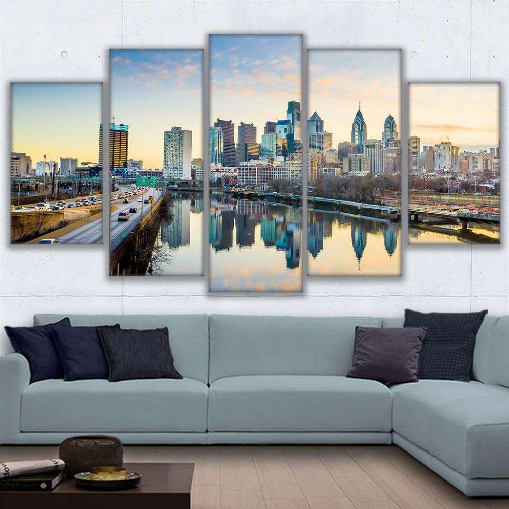 Frente al Río de Philadelphia Lienzo Artístico 5 Piezas - ARTYHC™
