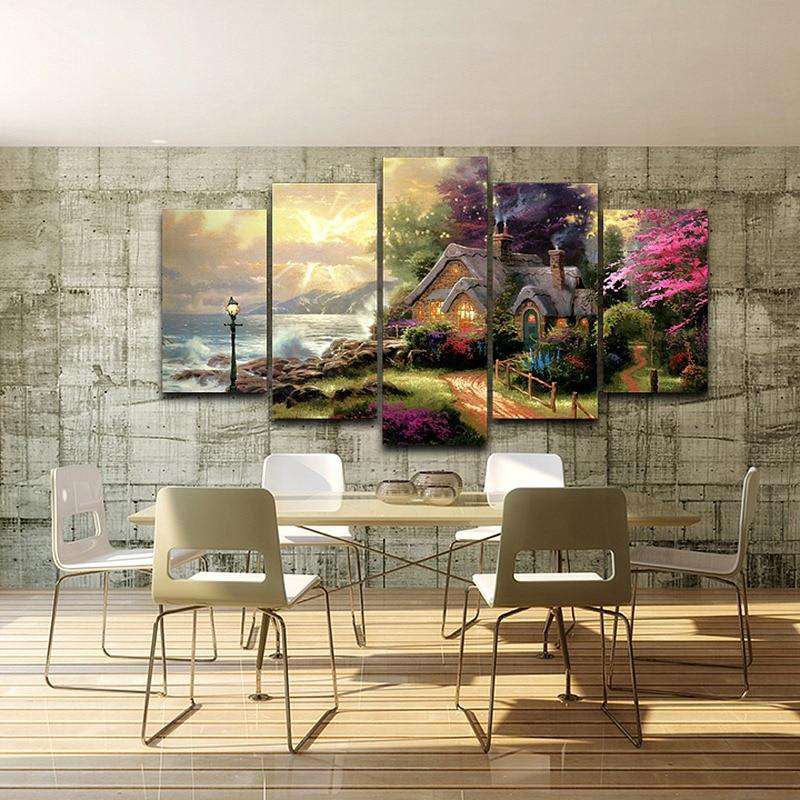Cabaña a Pie de Mar Lienzo Artístico 5 Piezas - ARTYHC™