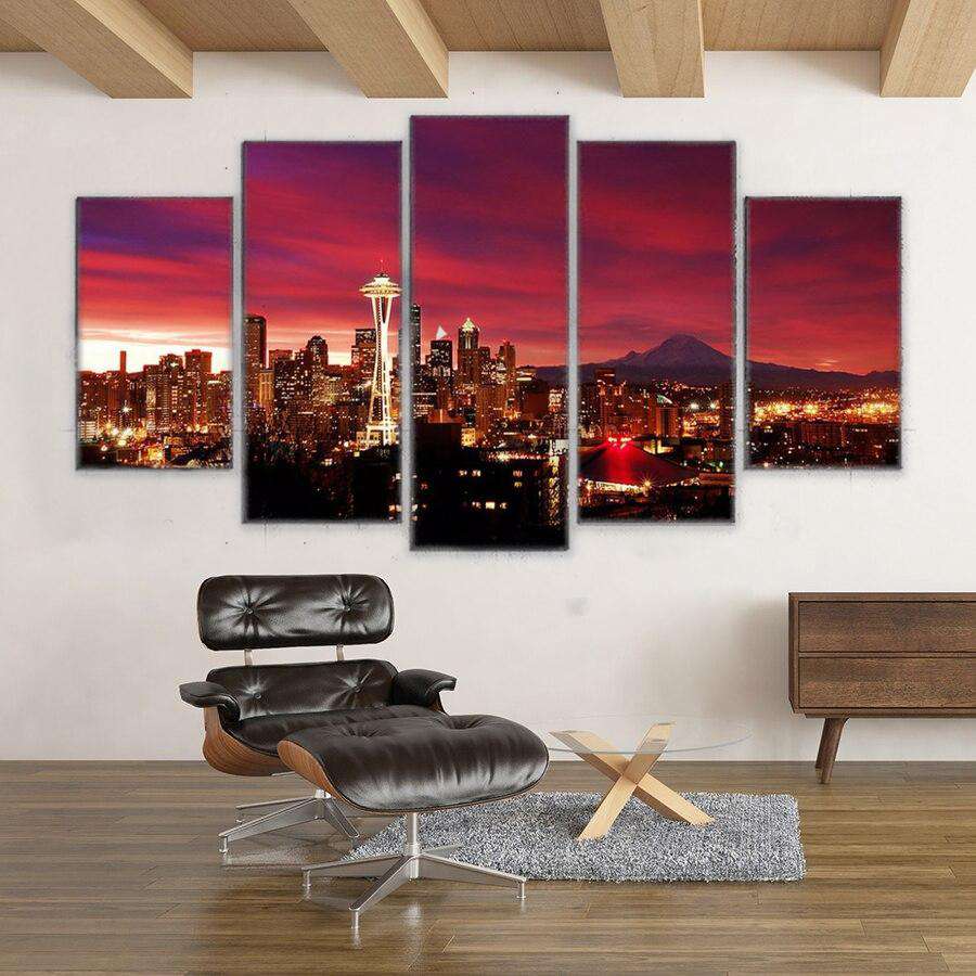 Noche en Seattle Lienzo Artístico 5 Piezas - ARTYHC™